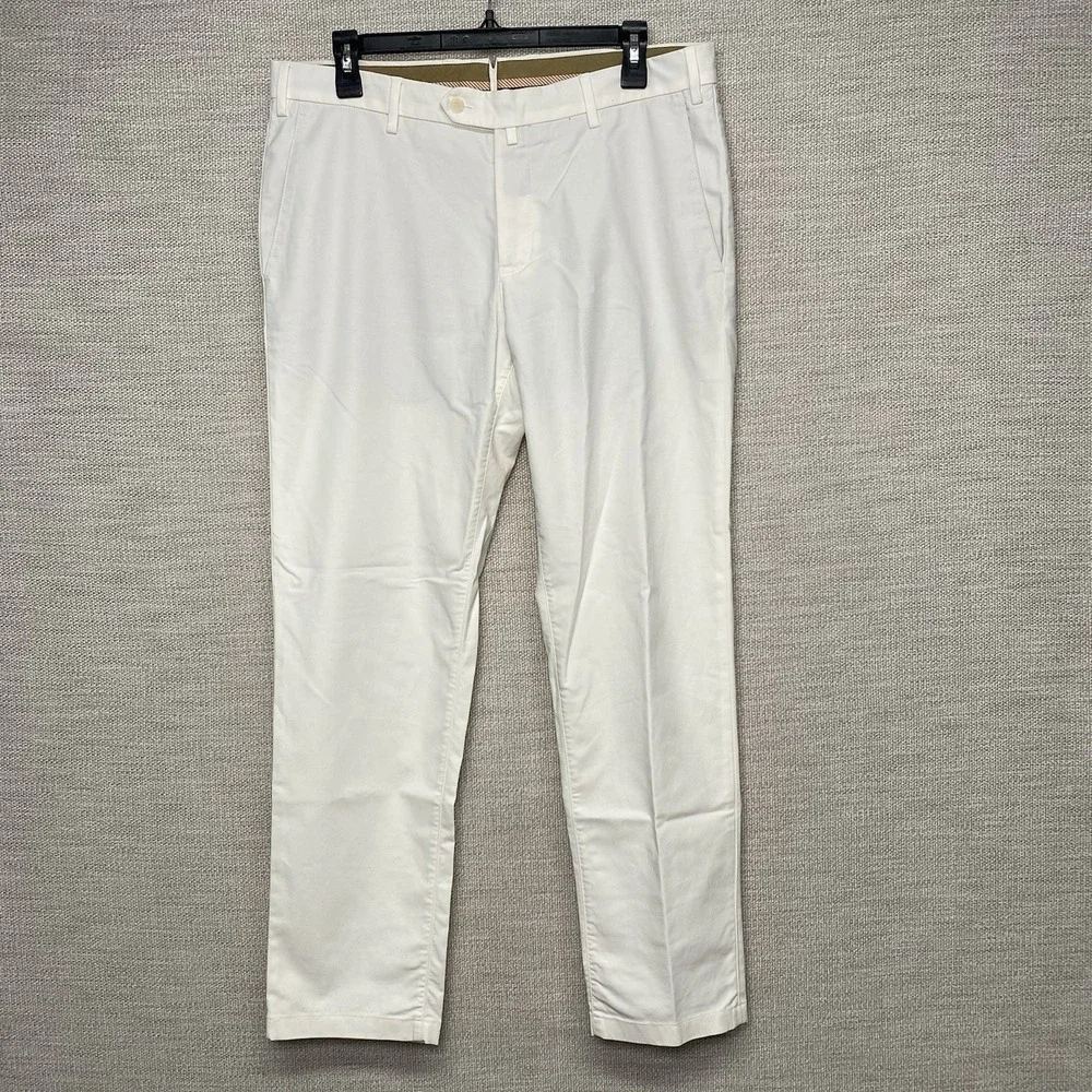 Loro Piana Pants 48 (34x29) Cotton Blend Flat Front White Quiet Luxury FAE8346